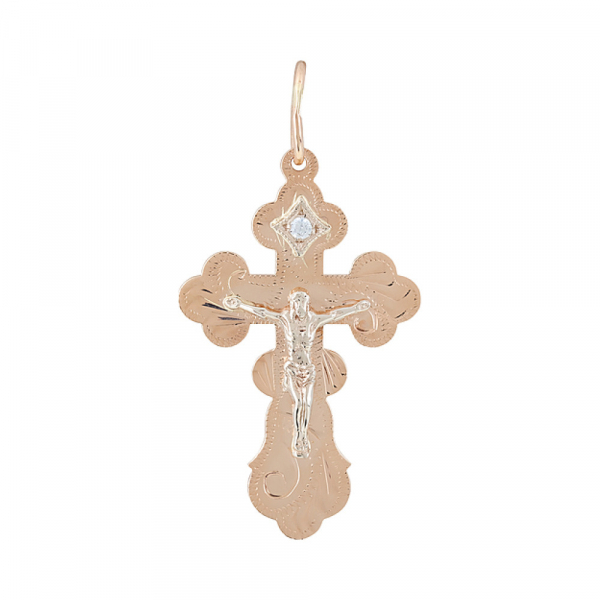 Крест с ручной разгравировкой и фианитом № 77159