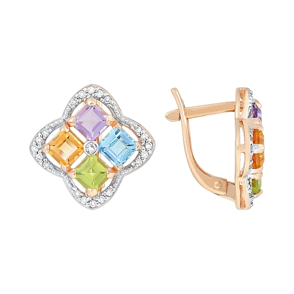 Золотые серьги с полудрагоценными камнями № 113124