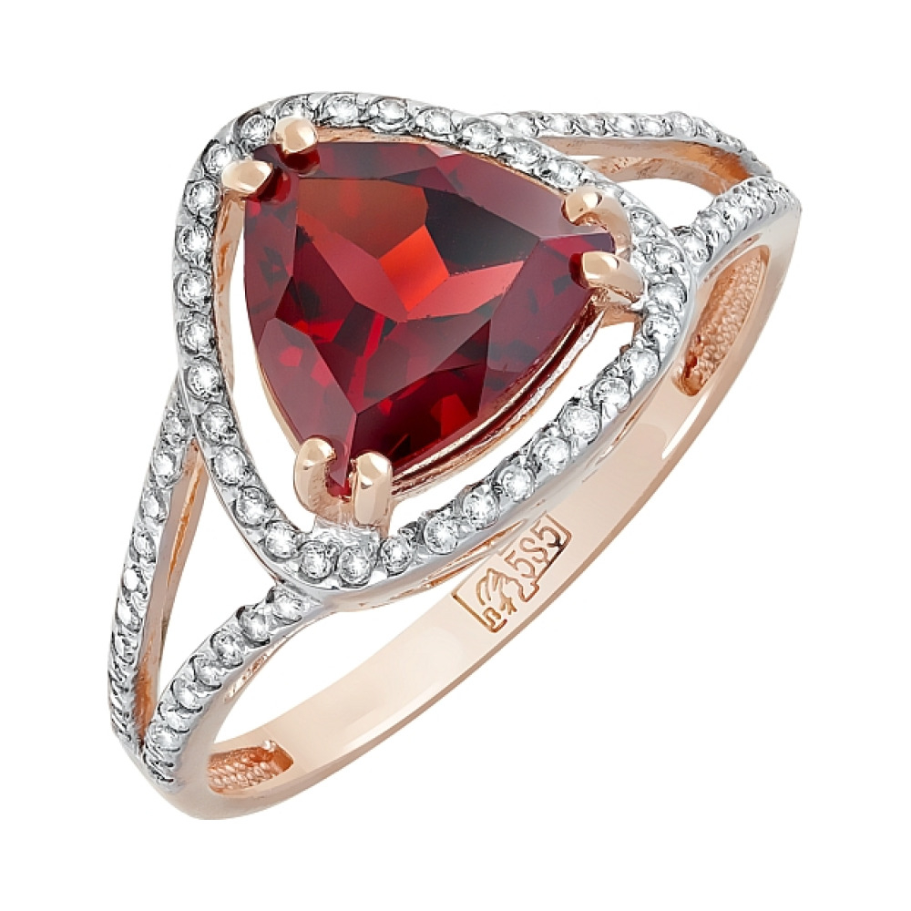 Золотое кольцо с гранатом и фианитом № 119932