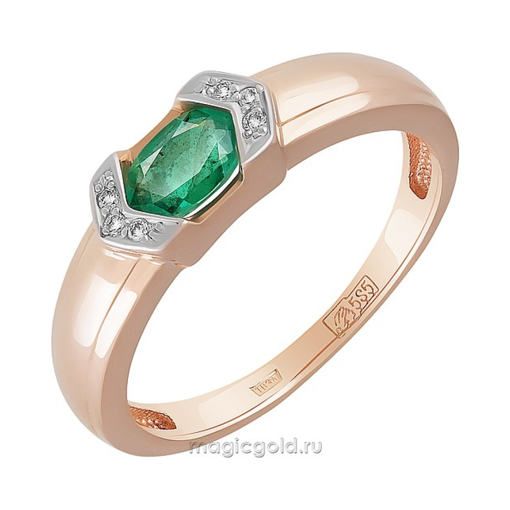 Золотое кольцо с бриллиантом и изумрудом № 162018