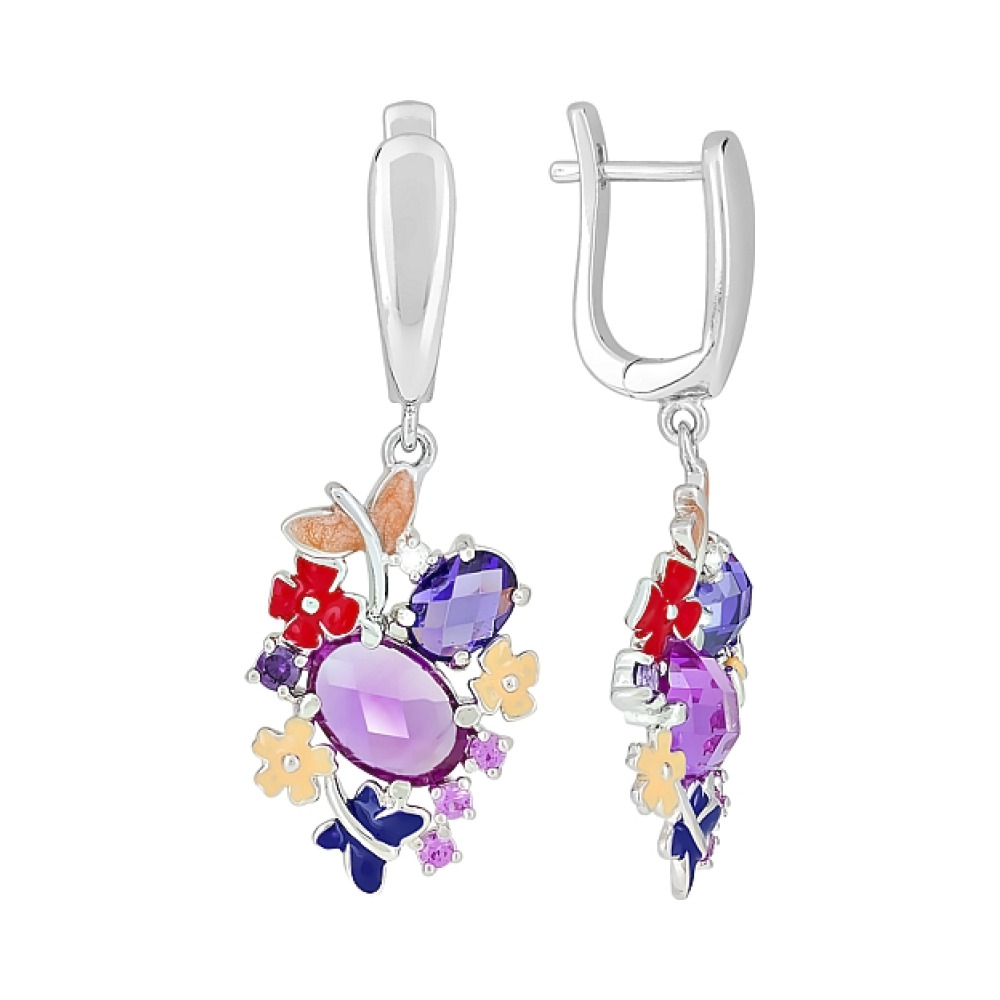 Серебряные серьги с имитац. корунда и фианитом № 74985