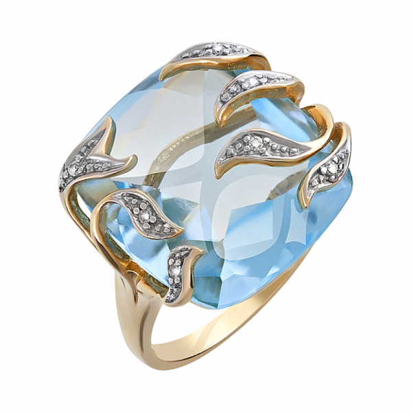 Золотое кольцо с бриллиантом и топазом № 63819