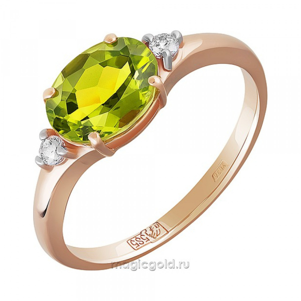 Золотое кольцо с хризолитом и фианитом № 164478
