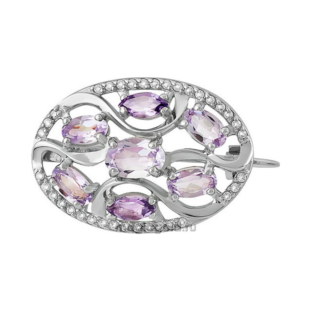 Серебряная брошь с аметистом и фианитом № 137362