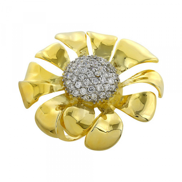 Серебряное кольцо с фианитом и золотым покрытием № 82579