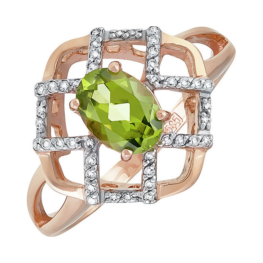 Золотое кольцо с хризолитом и фианитом № 135511