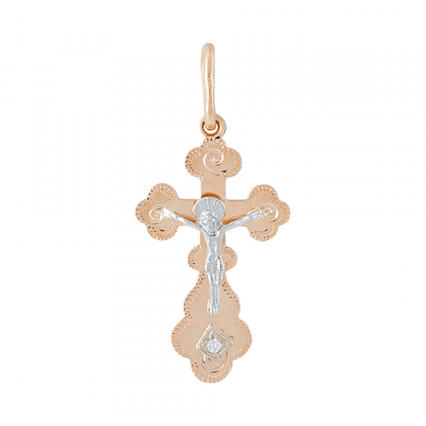 Крест с ручной разгравировкой с фианитом № 128330