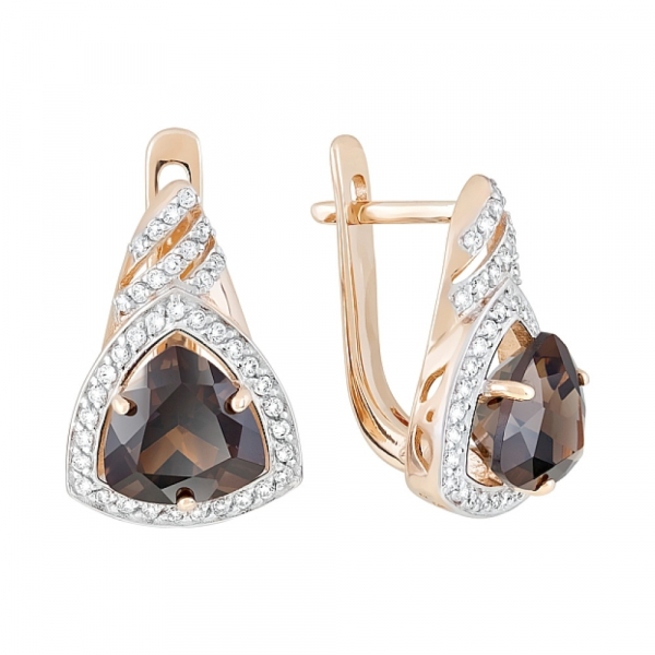 Золотые серьги с раухтопазом и фианитом № 119602