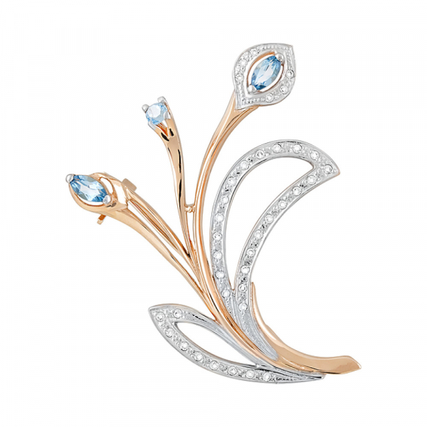 Золотая брошь с топазом и фианитом № 122975