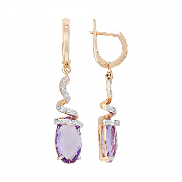 Золотые серьги с аметистом и фианитом № 101386