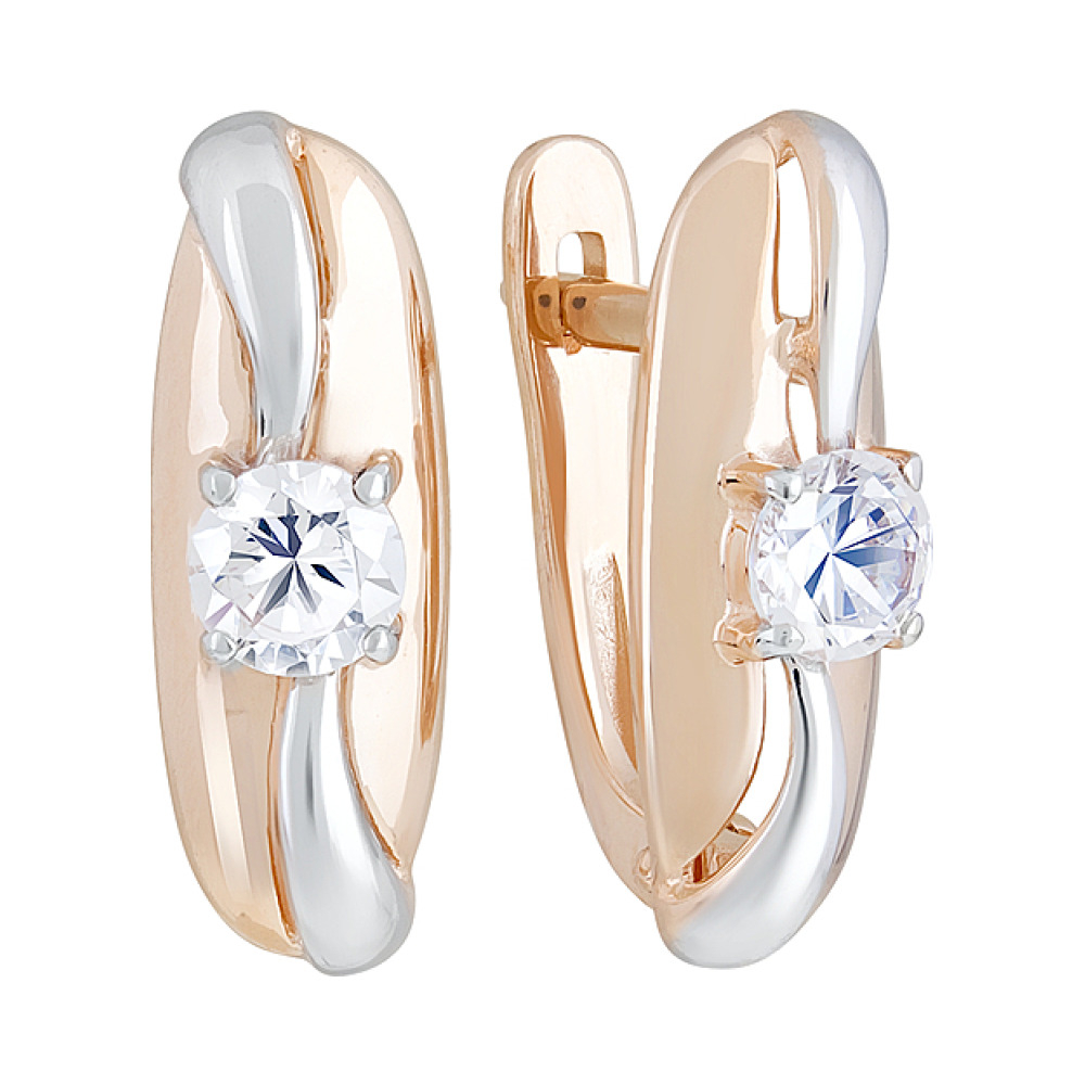 Золотые серьги с фианитом № 128011