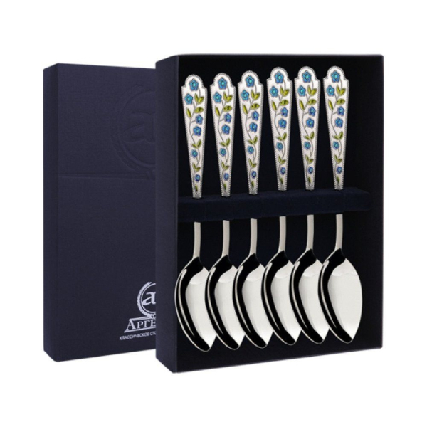 Набор 6 серебряных чайных ложек «Лето-Василек»