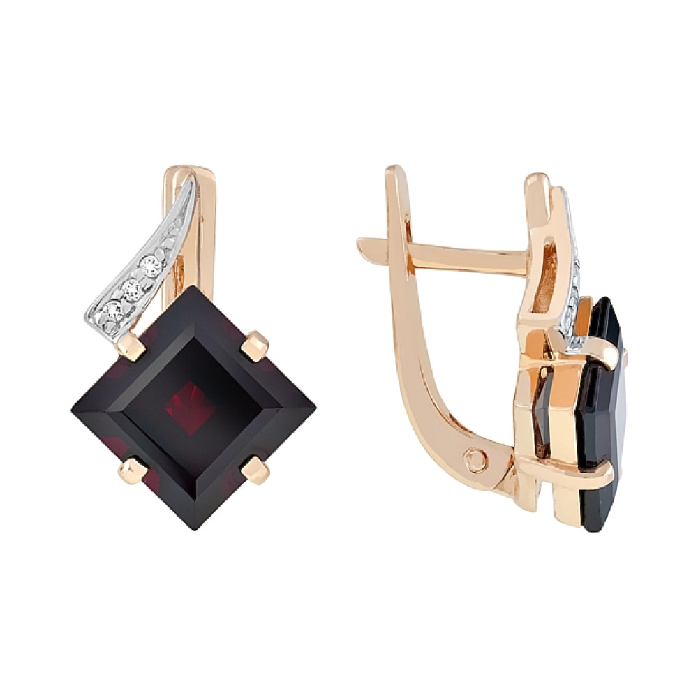 Золотые серьги с гранатом и фианитом № 83267