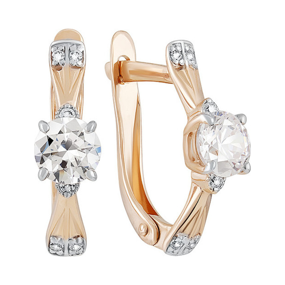 Золотые серьги с кристаллами swarovski и фианитом № 133531