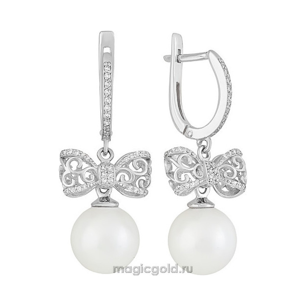 Серебряные серьги с перламутровым жемчугом и фианитом № 158991