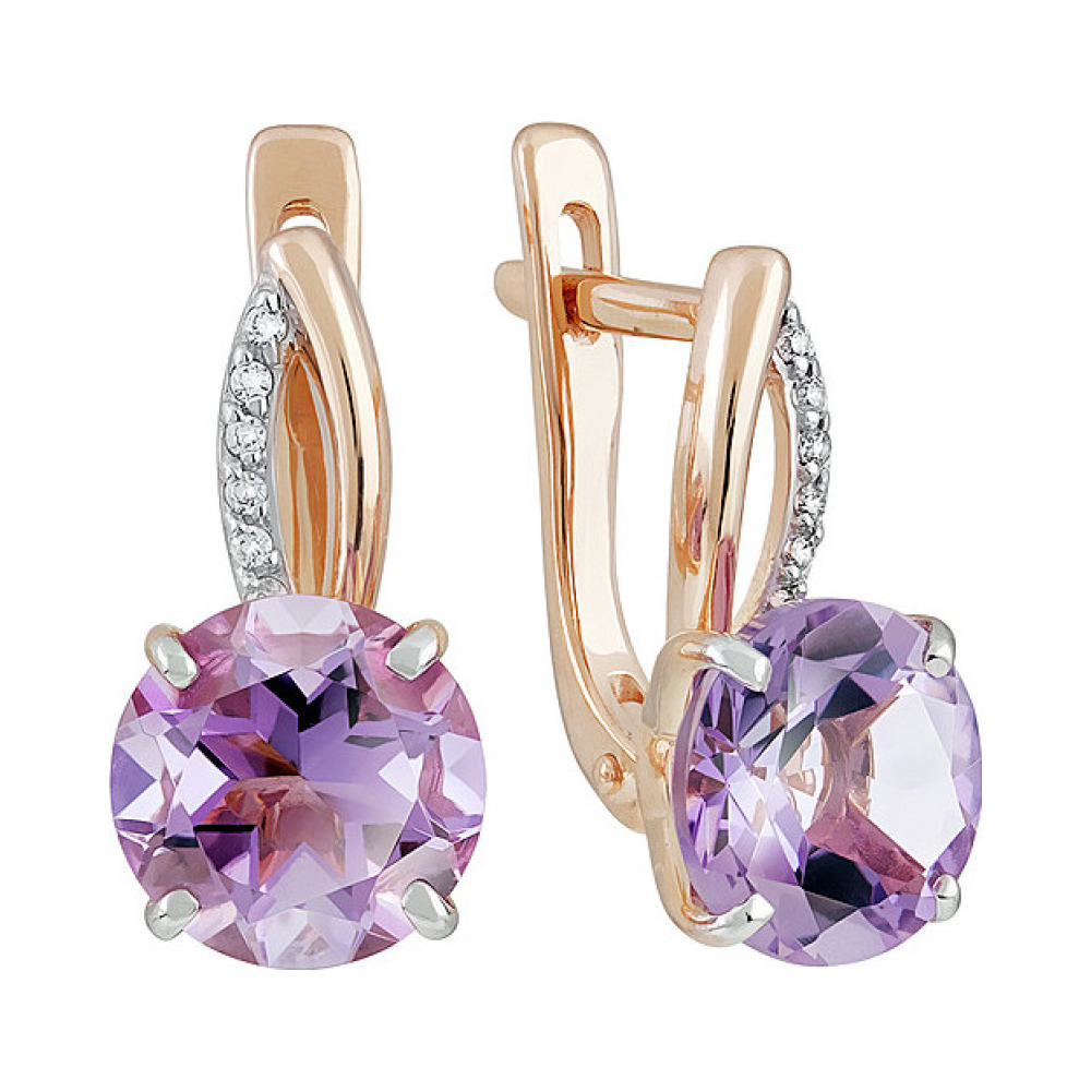 Золотые серьги с аметистом и фианитом № 137563