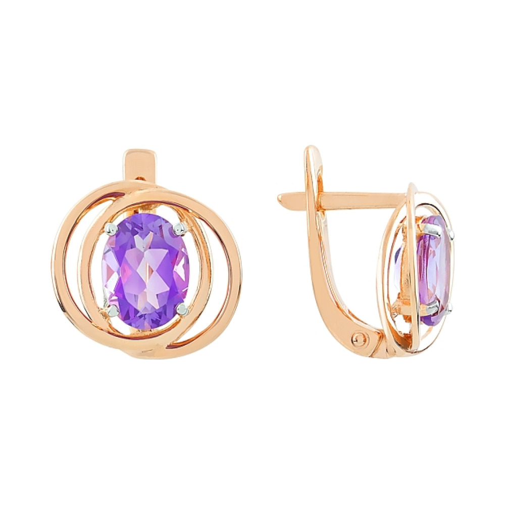 Золотые серьги с аметистом № 112174