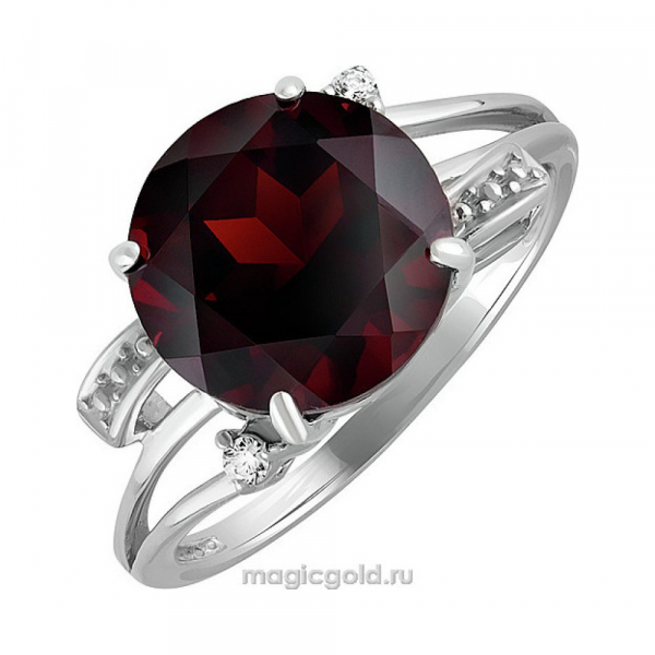 Серебряное кольцо с гранатом и фианитом № 132747
