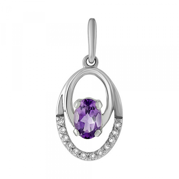 Серебряная подвеска с аметистом и фианитом № 133153