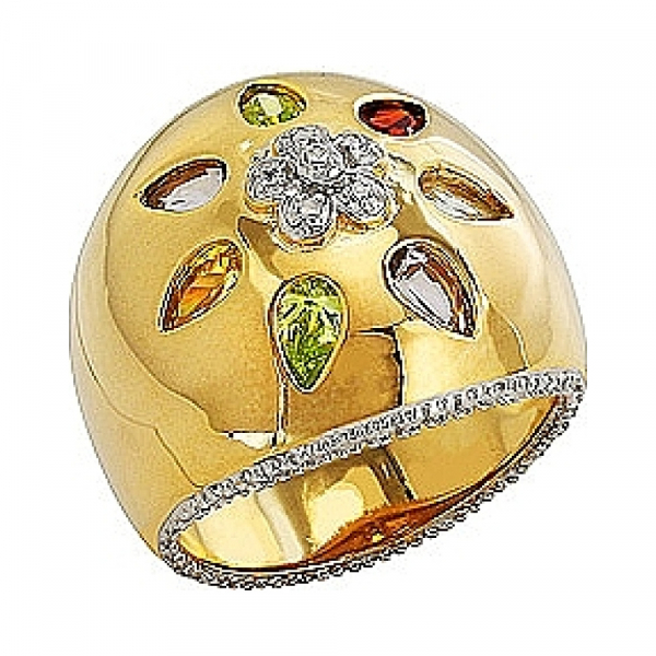 Серебряное кольцо с фианитом и золотым покрытием № 80549