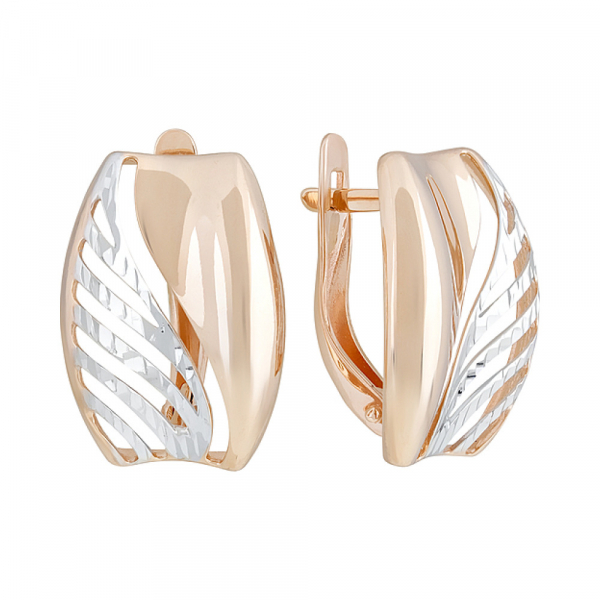 Золотые серьги без камня с алмазкой № 127580