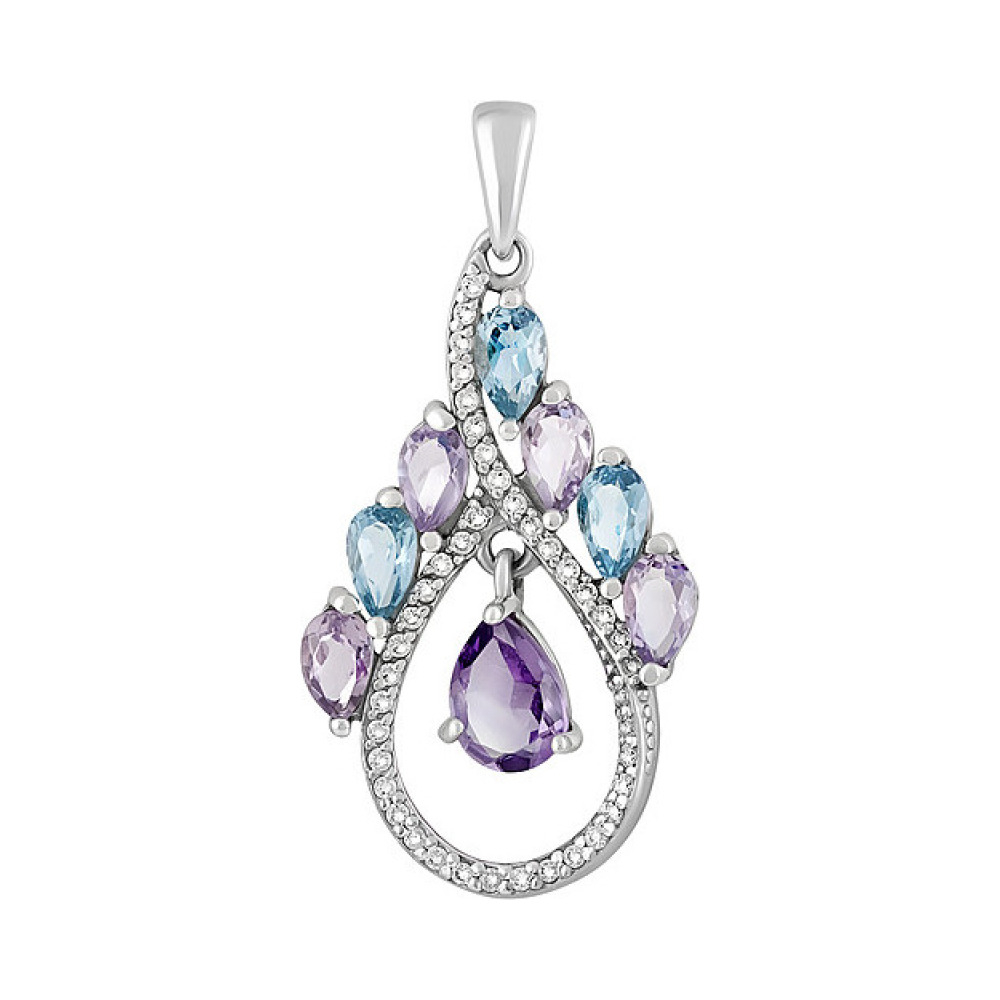 Серебряная подвеска с полудрагоценными вставками и фианитом № 126955