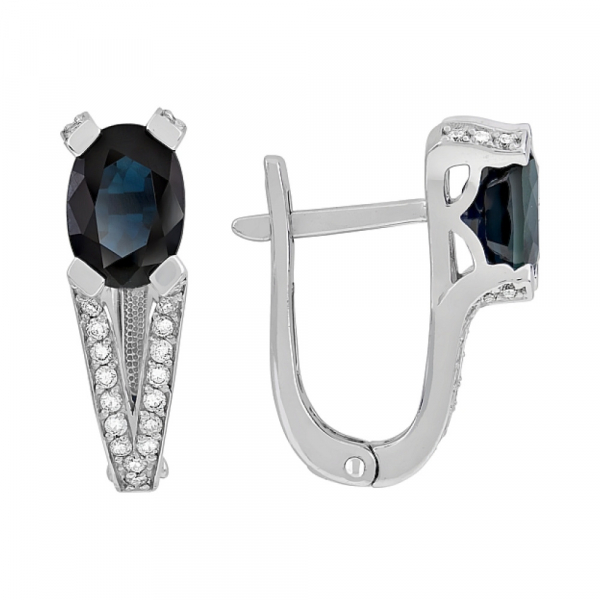 Золотые серьги с бриллиантом и сапфиром № 101158