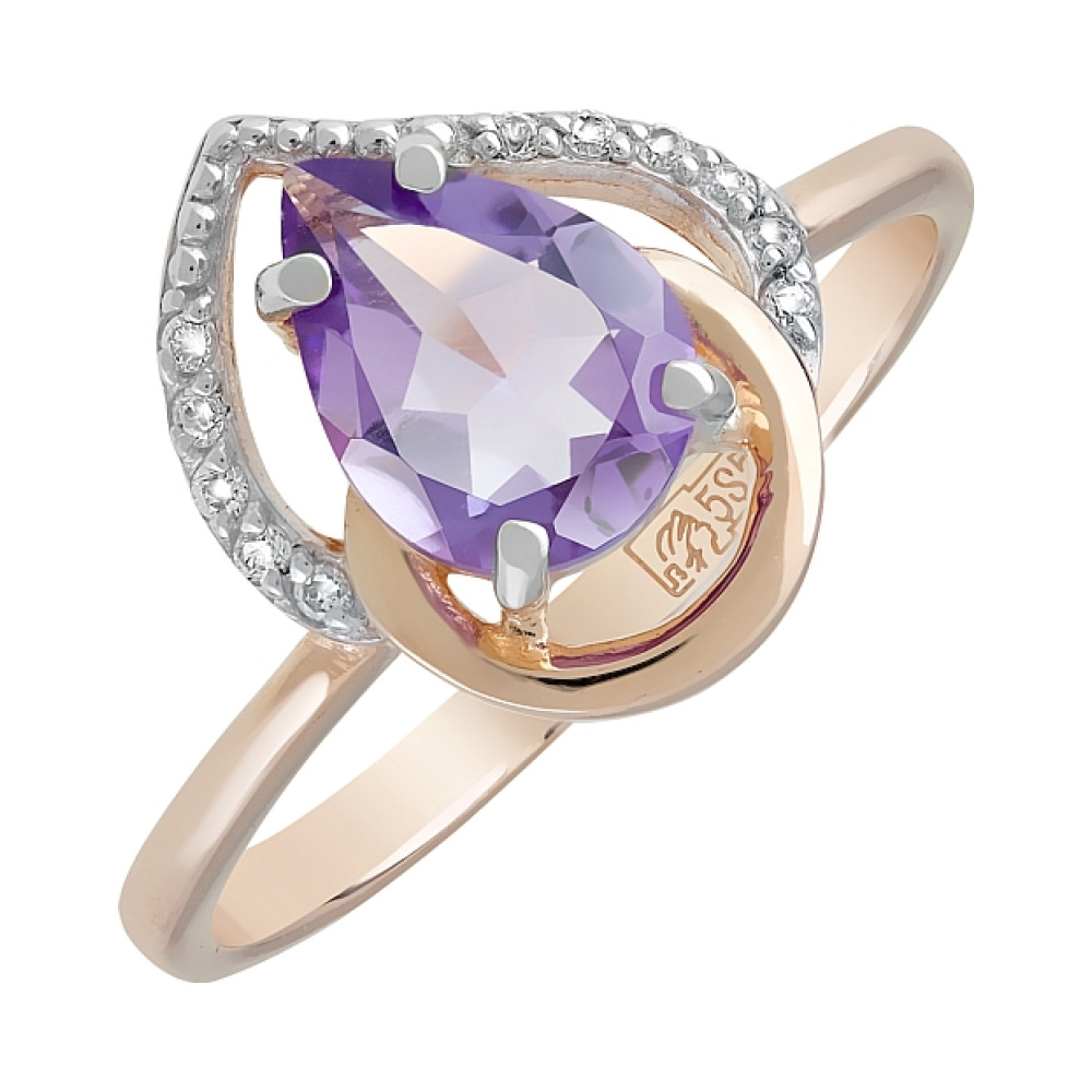 Золотое кольцо с аметистом и фианитом № 120884