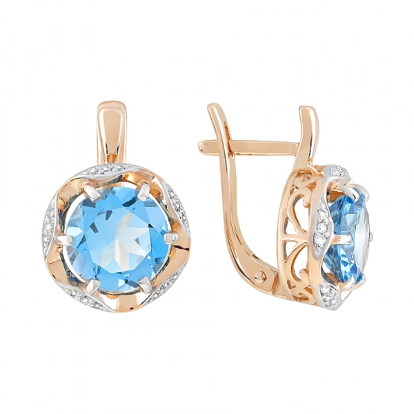 Золотые серьги с топазом и фианитом № 119558