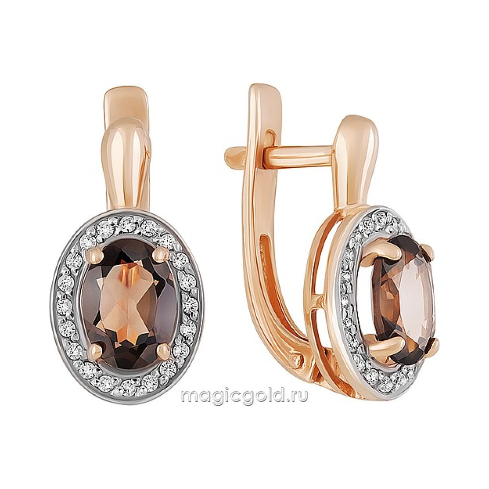 Золотые серьги с раухтопазом и фианитом № 158985