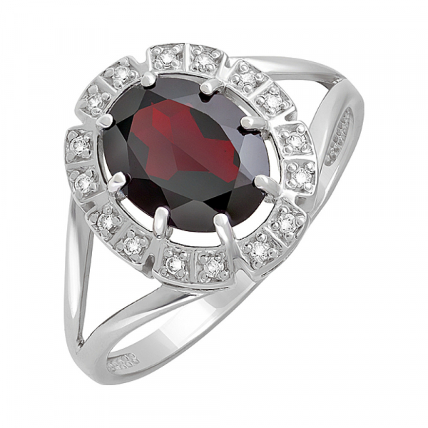 Серебряное кольцо с гранатом и фианитом № 128032