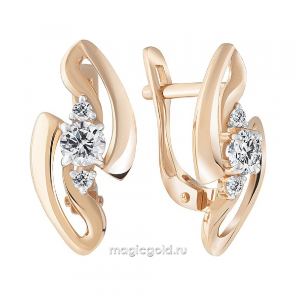 Золотые серьги с фианитом № 173389