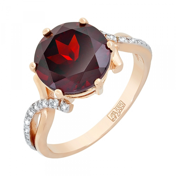 Золотое кольцо с гранатом и фианитом № 85061