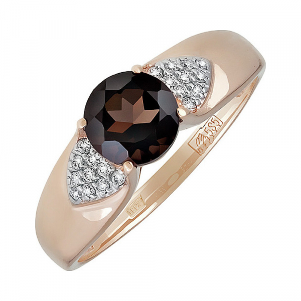 Золотое кольцо с раухтопазом и фианитом № 138116