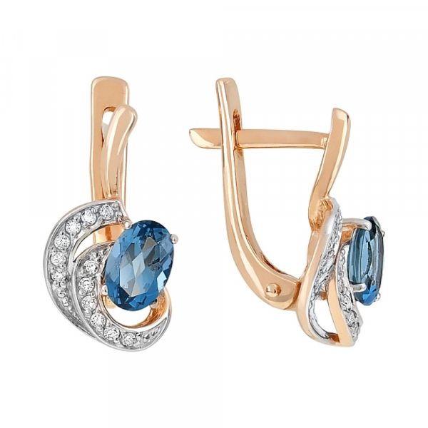 Золотые серьги с топазом и фианитом № 115383