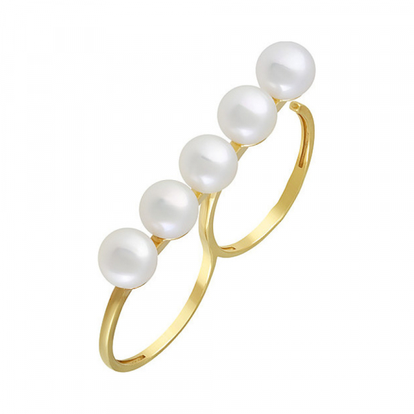 Серебряное кольцо с жемчугом и золотым покрытием № 132371