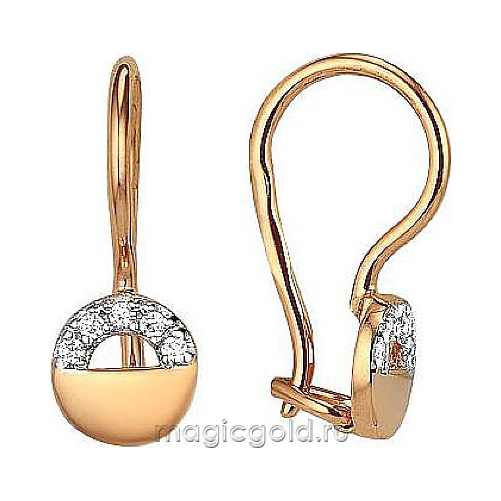 Золотые серьги с фианитом № 174176