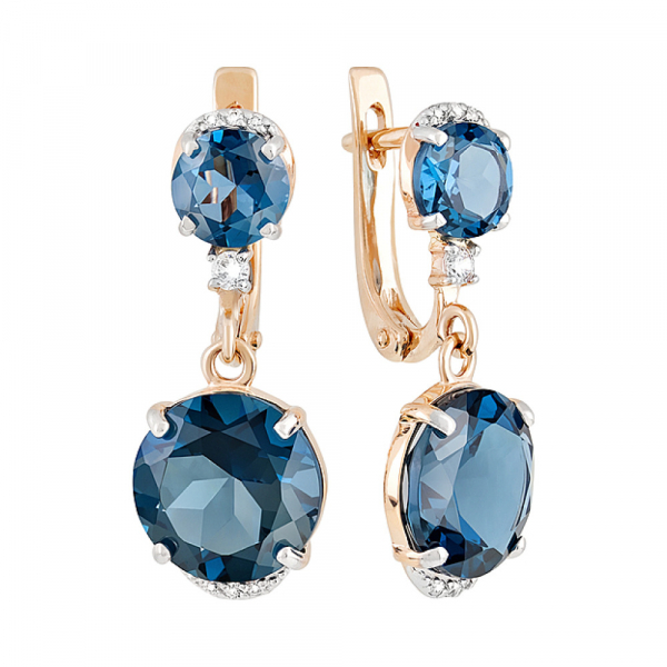 Золотые серьги с топазом и фианитом № 127034