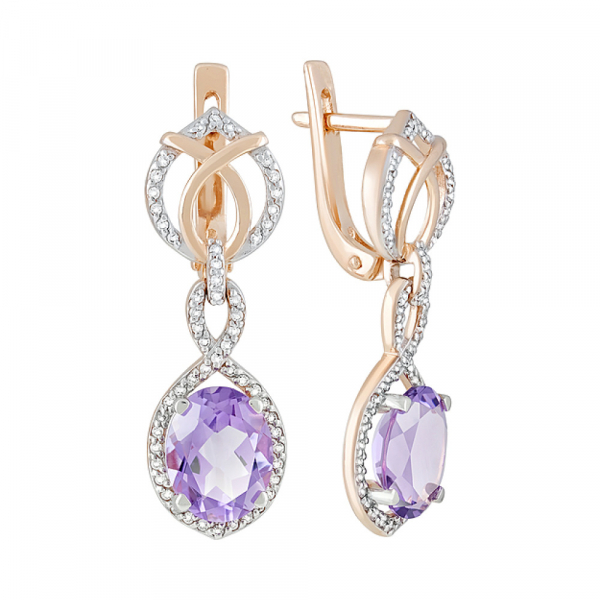Золотые серьги с аметистом и фианитом № 121009
