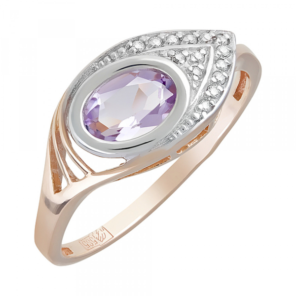 Золотое кольцо с аметистом и фианитом № 122867