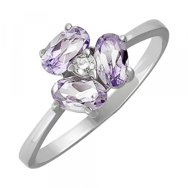 Серебряное кольцо с аметистом и фианитом № 133106