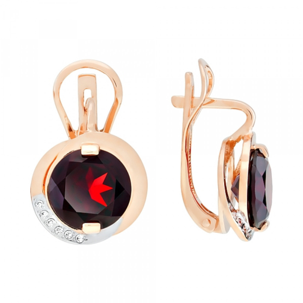 Золотые серьги с гранатом и фианитом № 105551