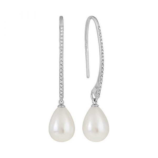 Серебряные серьги с перламутровым жемчугом и фианитом № 137336