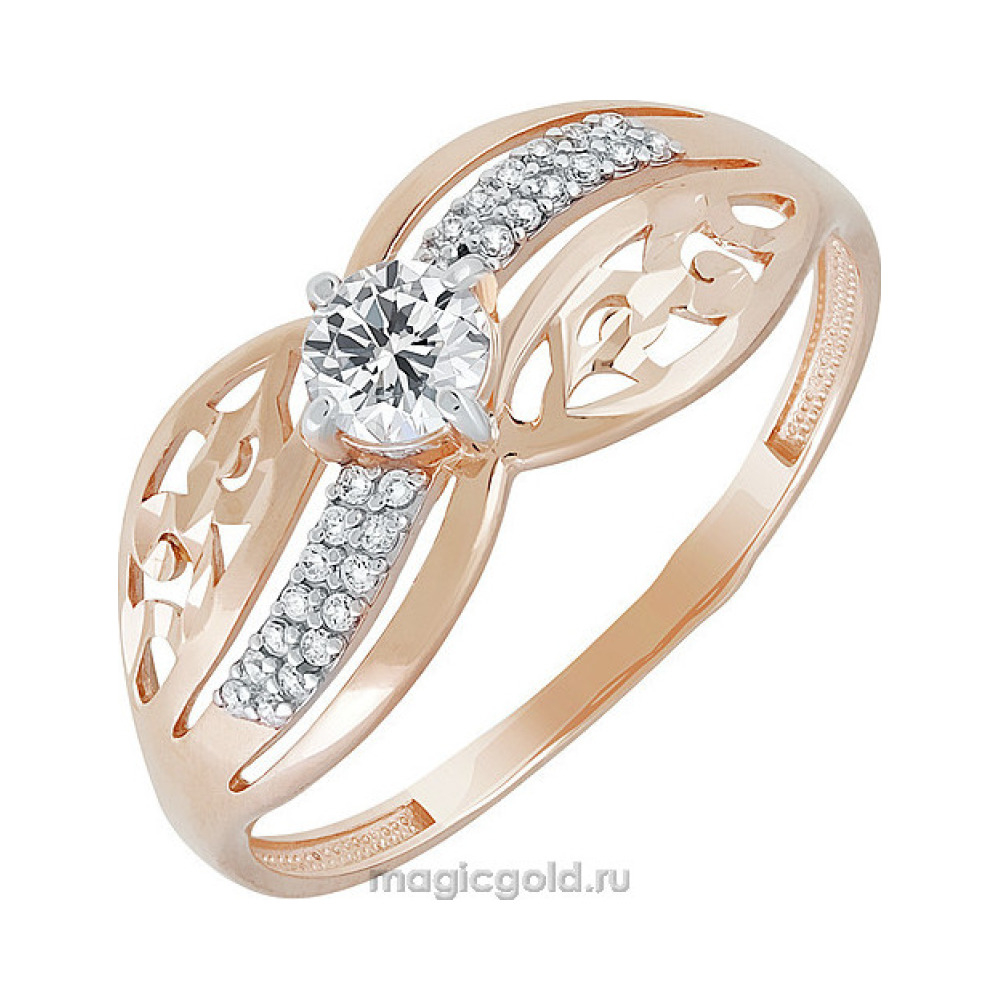 Золотое кольцо с кристаллом swarovski и алмазкой № 141923