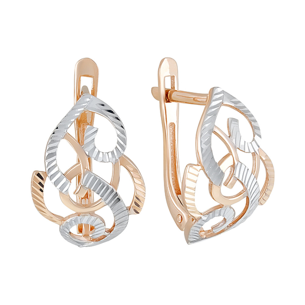 Золотые серьги без камня с алмазкой № 124757