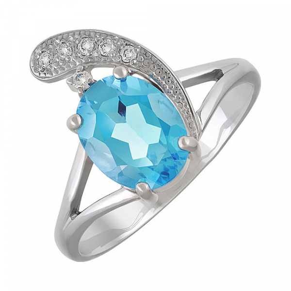 Серебряное кольцо с топазом и фианитами № 72751