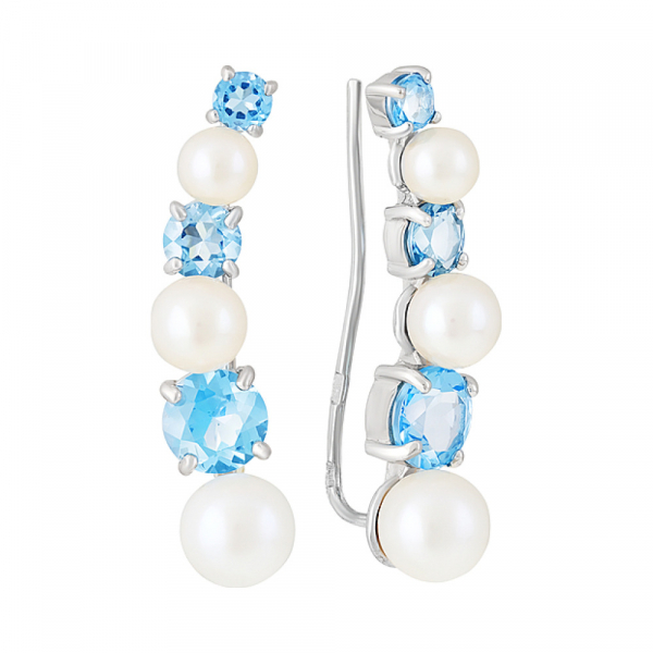 Серебряные серьги с топазом и  жемчугом  № 127874