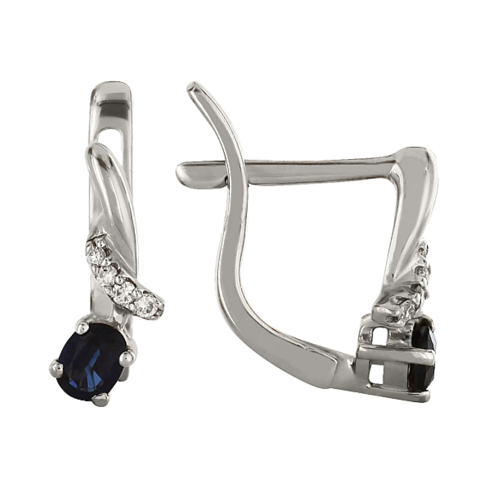 Золотые серьги с бриллиантом и сапфиром № 98061