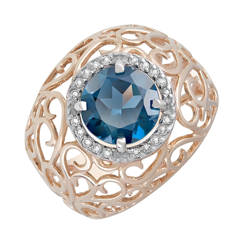 Золотое кольцо с топазом и фианитом № 120289