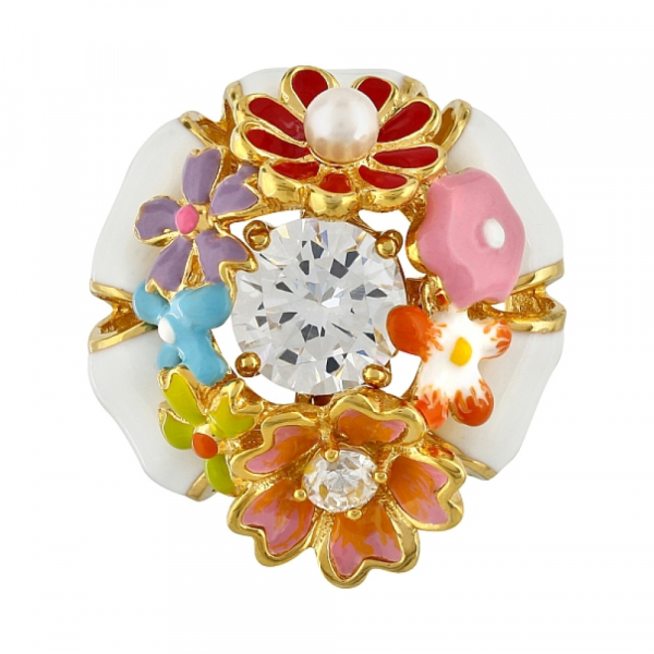 Серебряная подвеска с имит. жемчуга, фианитами,эмалью и золот. покрытием № 106189